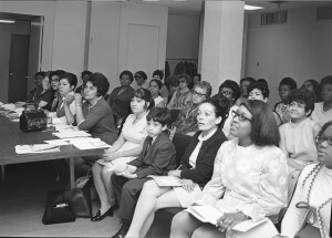 Paraprofessionals taking a high-school equivalency exam, Manhattan, 1970. The UFT's landmark paraprofessional contract created opportunities for education and advancement for thousands of working-class women. Credit: United Federation of Teachers Hans Weissenstein Negatives Collection, Tamiment Library and Robert F. Wagner Labor Archives, NYU.