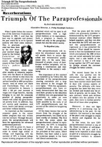 Bayard Rusting called the UFT's paraprofessional contract "one of the finest examples of self-determination by the poor" in an editorial in the New York Amsterdam News in August of 1970. Credit: Proquest Historical Newspapers.