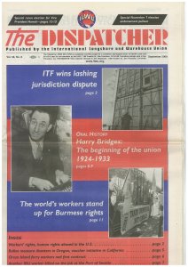Harry Bridges-related headline in ILWU's The Dispatcher